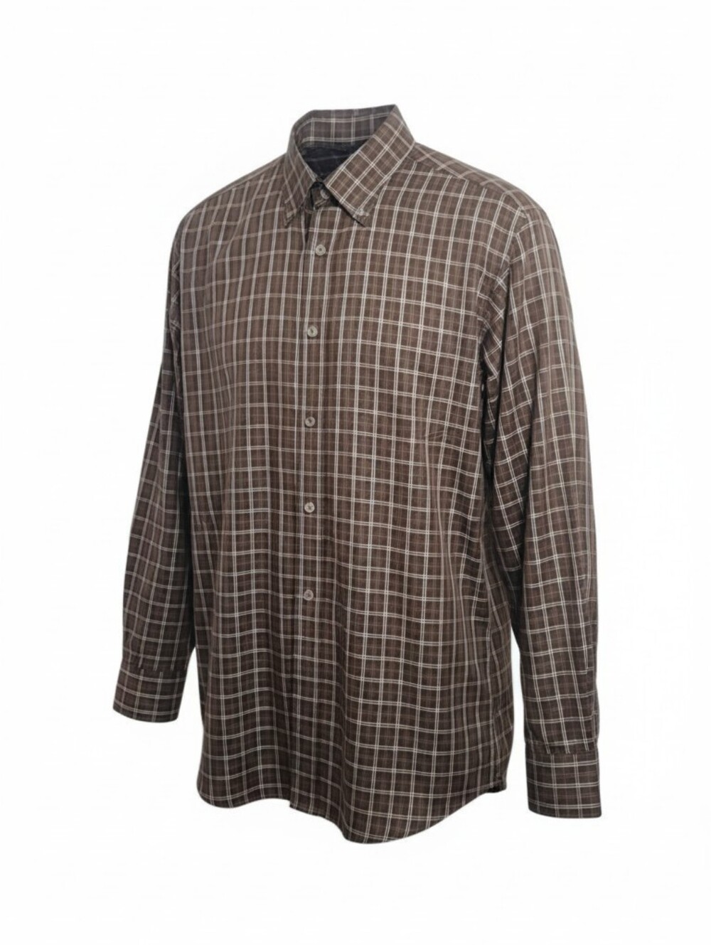 Daneil Cremieux men's brown tan cream plaid long-sleeve button down shirt medium